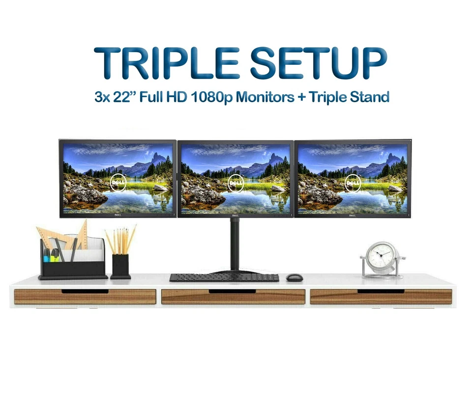 HOME OFFICE TRADING TRIPLE SCREEN SETUP BUNDLE  - 3 x 22" Full HD 1080p Monitors - Image 2 of 4