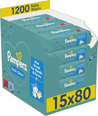 Pampers Fresh Clean Baby Wipes 15 Packs of 80 1200 Baby Wet