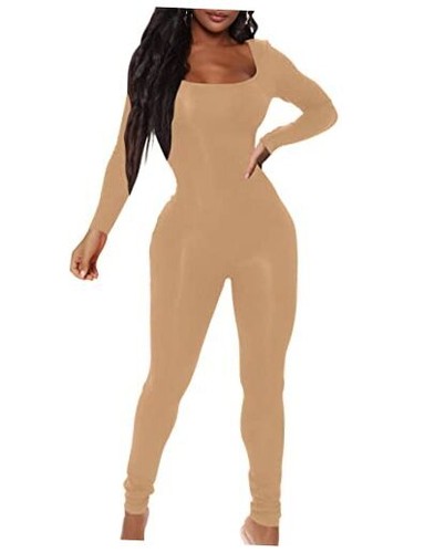 Women's Sexy Long Sleeve Bodycon One Piece Jumpsuits Club Full Large Khaki