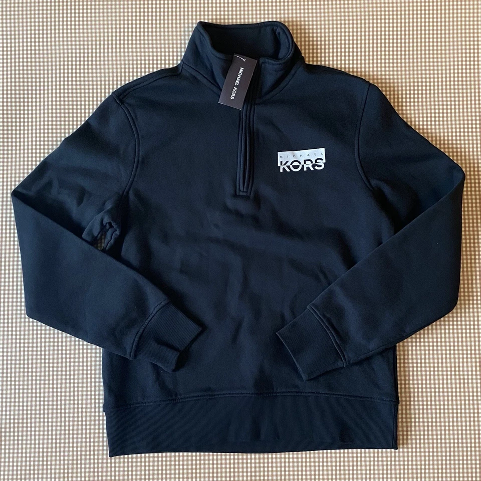 $118 Sudadera Michael Kors 1/4 Cremallera Pullover Negro LOGO. Hombre Mediano.NUEVO CON ETIQUETAS Foto 3 de 4
