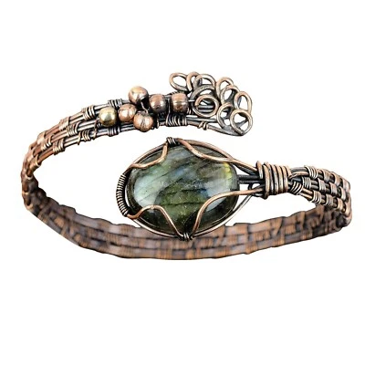 Labradorite Copper Gift For Briedsmaid Wire Wrapped Cuff Adjustable Bangle - Image 1 of 4