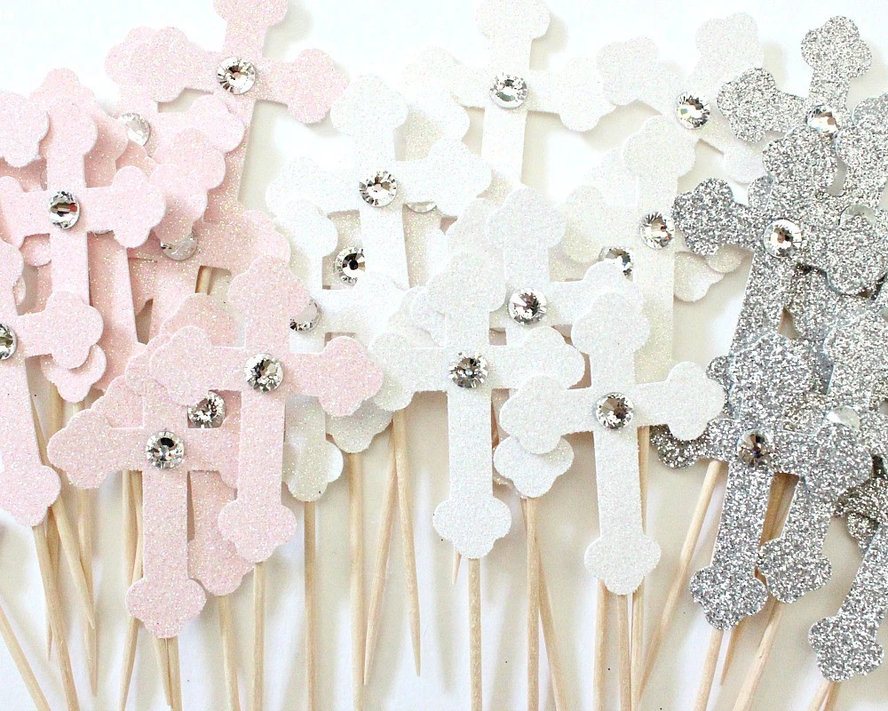 Cross Cupcake Toppers Baptism Decorations Christening First