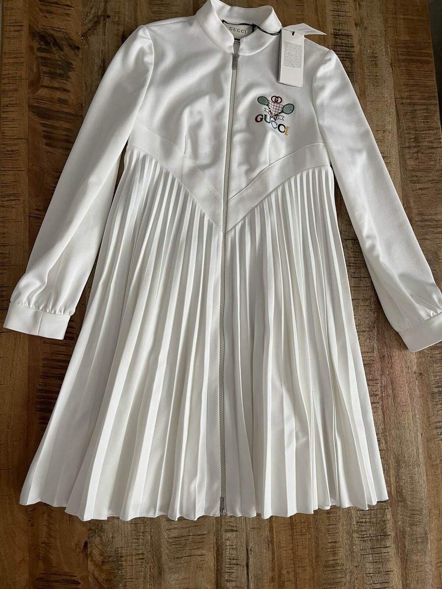 AUTH.GUCCI GUCCI Embroidered Technical Jersey White Pleated AUTH.GUCCI GUCCI Embroidered Technical Jersey White Pleated