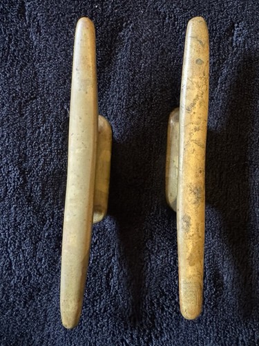 Vintage Pair 4.25” Brass Boat Mooring Cleat Chock Ship Dock Hook Tie-Downs - Bild 4 von 6