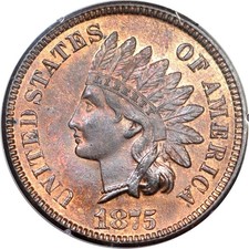 1875 1C Indian Cent *Rattler-Holder* PCGS MS64RB (PHOTO SEAL & CAC)