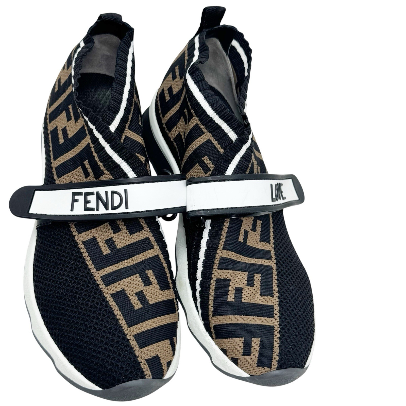 Fendi Women's Brown and Black Logo Rockoko FF Motif Inlay Sneakers Size 37 7 thumbnail 2