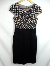 Tahari Arthur Levine Women Dress Size 2 Black Polka Dot Cap Sleeve Pencil Dress
