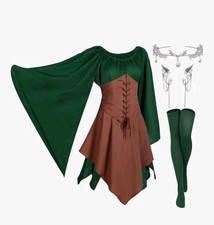 Haysandy 4Pcs Women Elf Costume Renaissance Irish Dress Cosplay ComicCon XSMALL