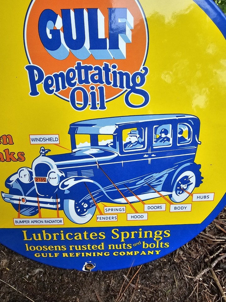 Vintage Gulf Gasoline Sign - Porcelain Enamel Penetrating Oil Gas ...