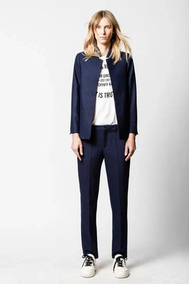 Zadig & Voltaire Volly Pomelo Strass 2 Piece Suit Jacket Pants Size 36 Navy Blue
