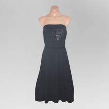 Vintage 2000s Express Strapless Black Midi Dress Beaded Floral Size 7/8 Medium 