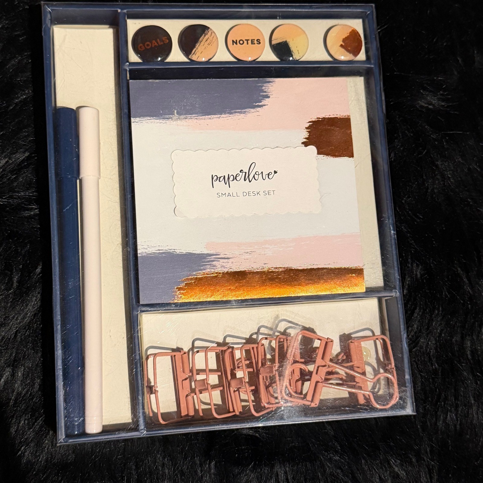 Paper Love Small Desk Set Unisex OS Navy Pink NEW Copper Abstract Stationery Kit