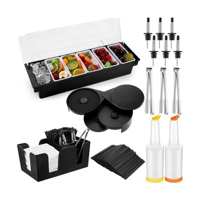 Mifoci Bartending Supplies 6 Compartments Garnish Tray with Lid Bar Caddy 3 T...