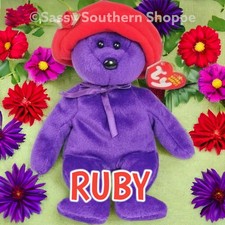 RUBY 2005 Ty Beanie Babies Red Hat Club Purple BEAR Baby MWMT