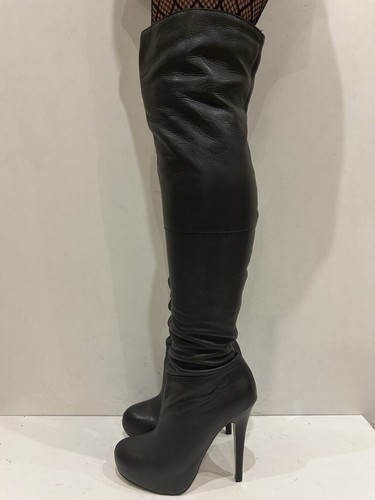 Raras Botas Topshop Barley 2 Cuero Negro Sexy Muslo Alto UK5 EU38 Excelente - Imagen 3 de 15