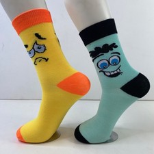 Your Missing Sock Set 2 Funny Face Crew Socks Bright Yellow  Cool Blue