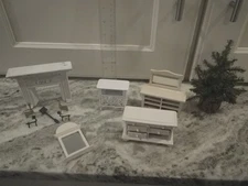 Lot # 2 Vintage Doll House Furniture - White Fireplace Surround w/ Tools, Mirror