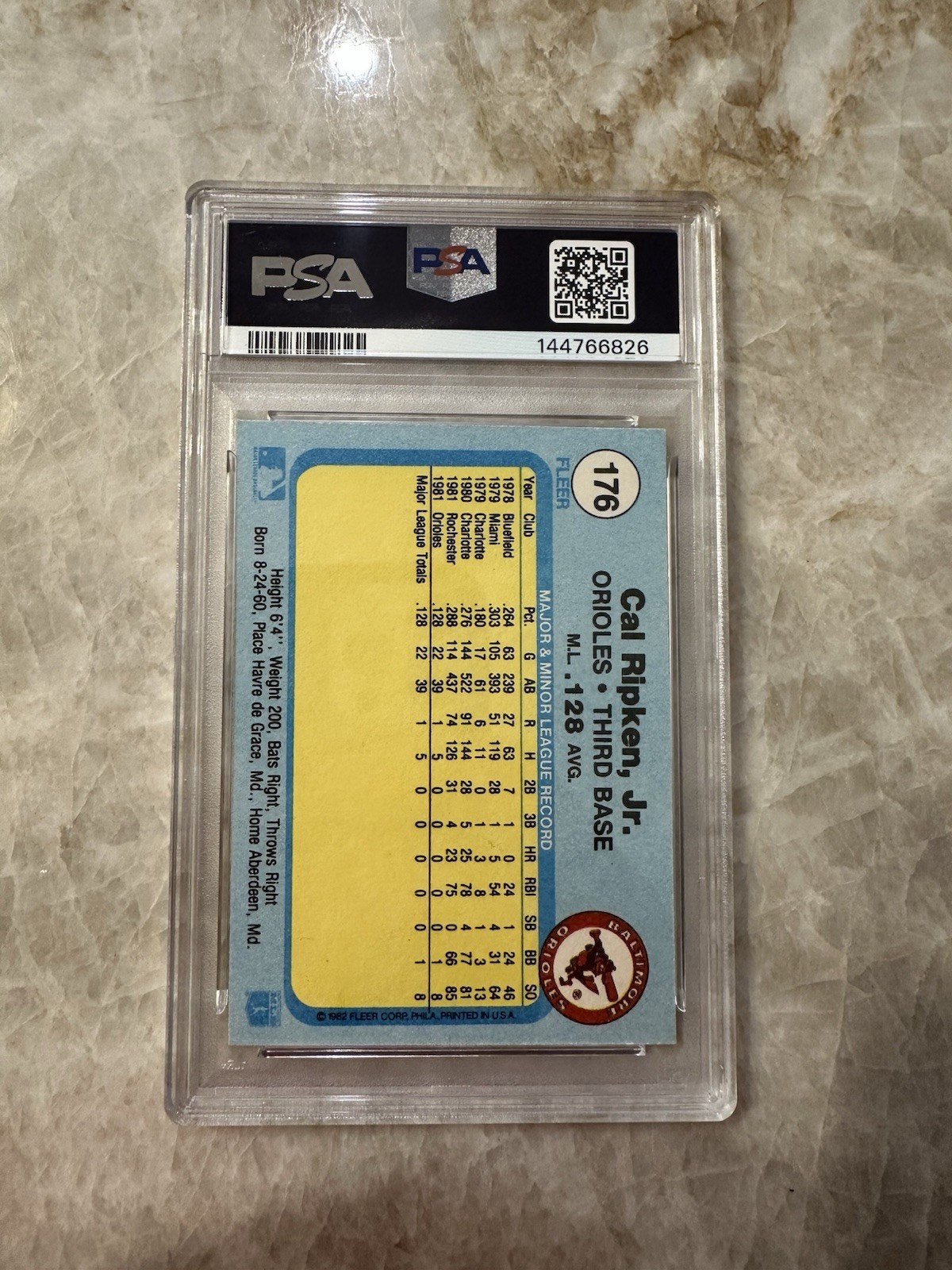 1982 Fleer - Cal Ripken #176 (RC) Baltimore Orioles PSA 9 MINT Card Rare HOF view 4