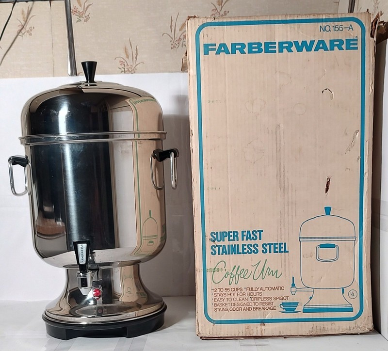 1970s Farberware 155-A 12-55 Cup Stainless Steel Coffee Urn Percolator Box