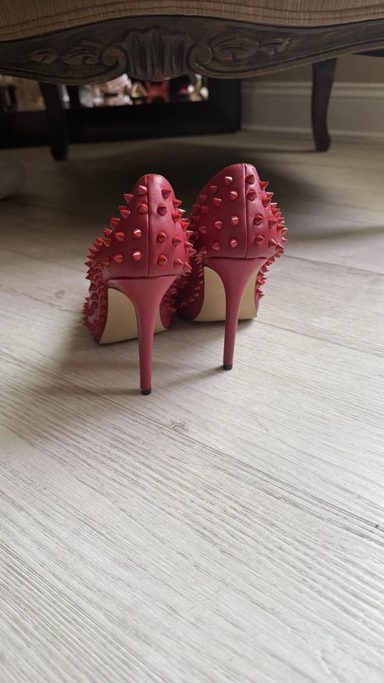 Bright Red Spikey Pointed Toe Heels - Image 2 of 4