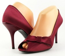 189 VIA SPIGA DIVERT Bordo Satin Designer Fashion PROM EVENING Peep Toe Pumps 6