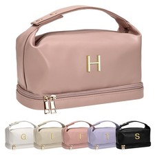 Birthday Gifts for Mom, Personalized Makeup Bag with Handle, Initial Double L...