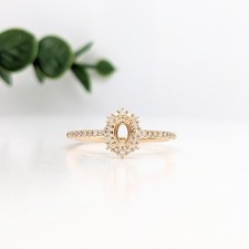 Oval 5x3mm Semi Mount Ring 925 Sterling Silver Yellow Gold Plated Side Accent