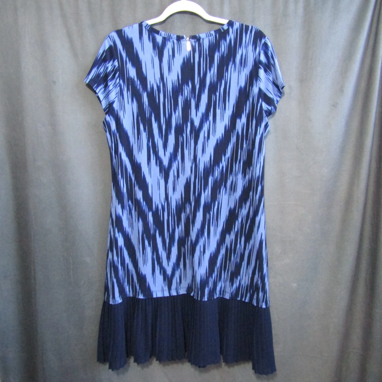 Abito Michael Kors blu Ikat Shift taglia L manica ad aletta blu navy orlo plissettato donna