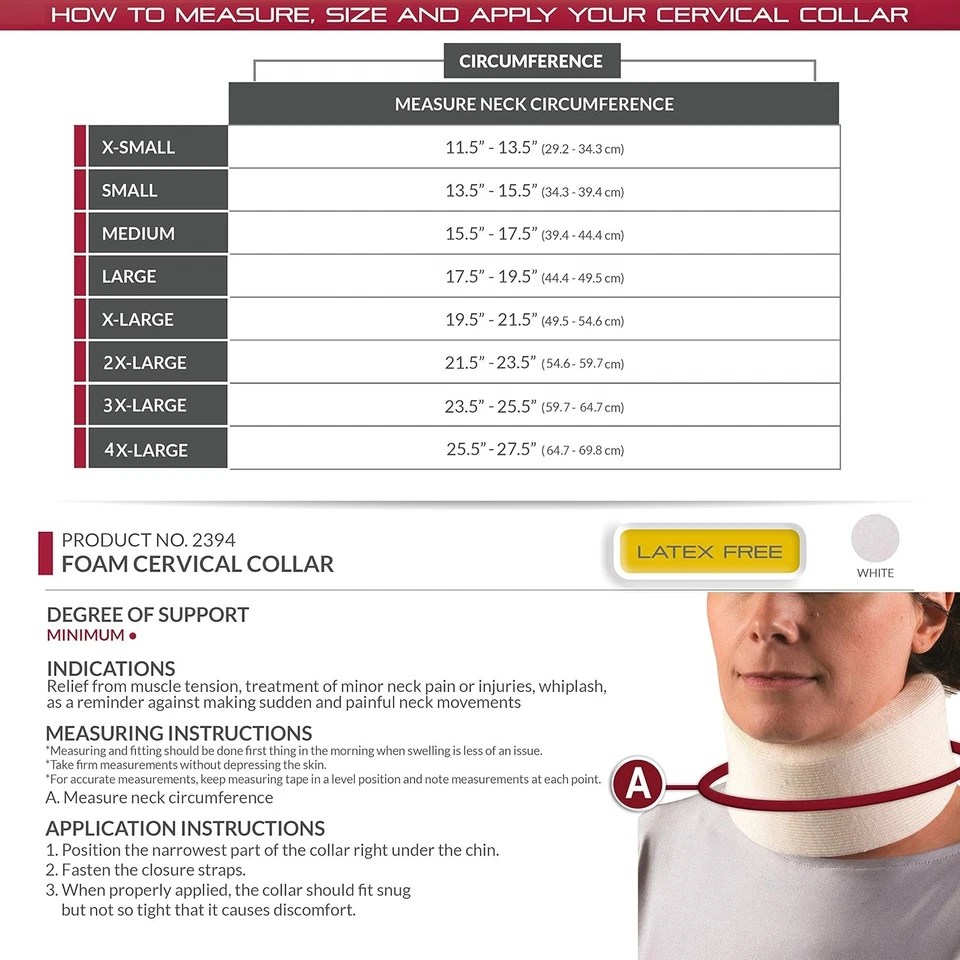 OTC Cervical Collar, Soft Foam, Neck Brace, White 3" Depth, Small - Image 2 of 4