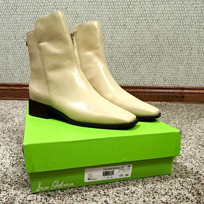 Botines Sam Edelman Thatcher de cuero beige con cremallera punta cuadrada para mujer 9,5 M - Imagen 1 de 4