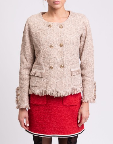 RRP€599 D. EXTERIOR Tweed Blazer Jacket Size S Beige Fringe Edges Round Collar - Picture 3 of 10