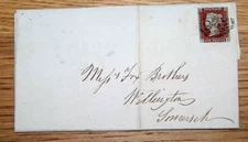 GB QV 1841 1d red Imperf TB Blue 4 margins on cover 628 cancel 1845 letter inc.