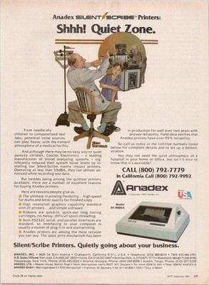Anadex Silent/Scribe DP-9000A Vintage 1983 Print Ad Medical Printer