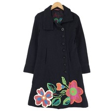 Cappotto Lungo Desigual Nero Cotone Floreale Con Bottoni Per Donna Yy8 Taglia 38