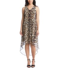 Karen Kane Womens Animal Print Sleeveless High-Low Dress, Brown, Small