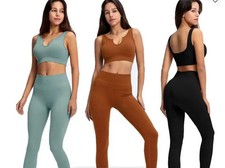 Women's 2 Piece Workout Set Seamless Ribbed Crop Top High Waist Legging Gym Sets