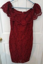 Forever 21 Juniors Floral Lace With Lining Red Christmas Dress Size Large
