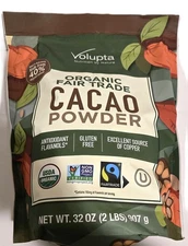 Volupta Organic & Fair Trade Unsweetened Super Food Cacao Powder, 32 Oz (Pack 1)