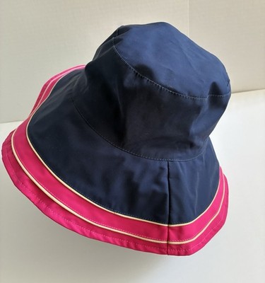Chicos~Reversible Floppy Wide Brim Sun/Shade Bucket Hat Navy Pink Orange Aqua Wh