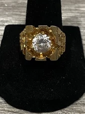 VINTAGE 18K HGE MENS Gold Nugget Electrolyte CZ Ring Size 8.25
