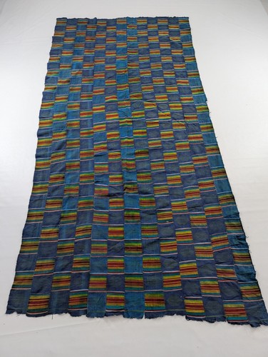 Vintage African Handwoven Patchwork Ghanaian Kente Style Textile 112x57in