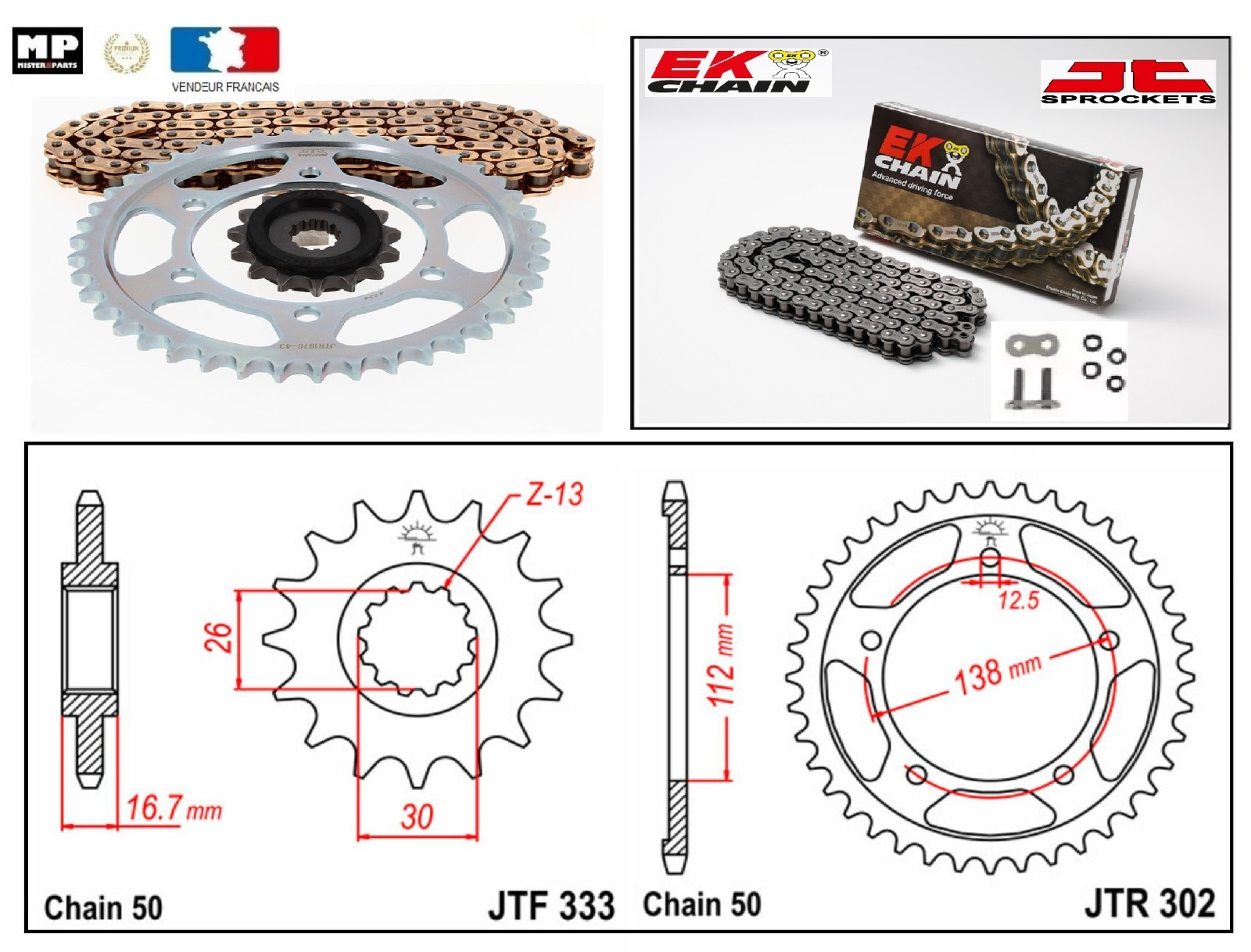 Kit chaîne pas 530 EK Honda CBR 900 RR résout bruits et à-coups moto