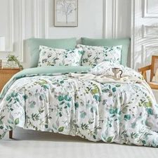  Duvet Cover Queen Size, Reversible Botanical Floral Duvet Cover Set with 