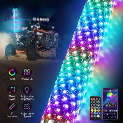 1x 2FT Spiral LED Fat Whip Light RGB Chasing Antenna Set For Polaris Sportsman