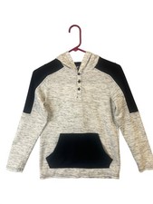 Matix Boys M Hooded Henley With Button-Front  Kangaroo Pocket Beige  Black GUC