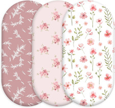 Floral Bassinet Sheets Girl 3 Pack, Breathable Cozy Fitted Mattress Sheet, Elast