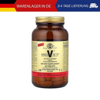Solgar, Formula V, VM-75, Mehrere Vitamine mit chelatierten Mineralien, 90 Table