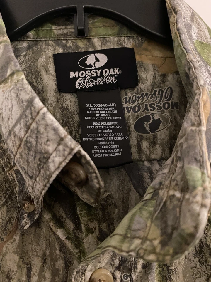 Men’s Camouflage Long Sleeves Green Mossy Oak Shirt XL - Image 3 of 4