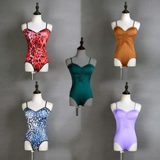 Womens Bodysuit Dance Costume Club Jumpsuit Sling Leopard Stage Latin Front