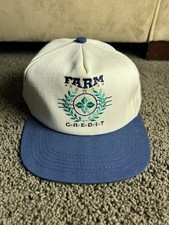 Vintage Farm Credit Trucker Hat Cap Snapback White Blue 90s Made in USA